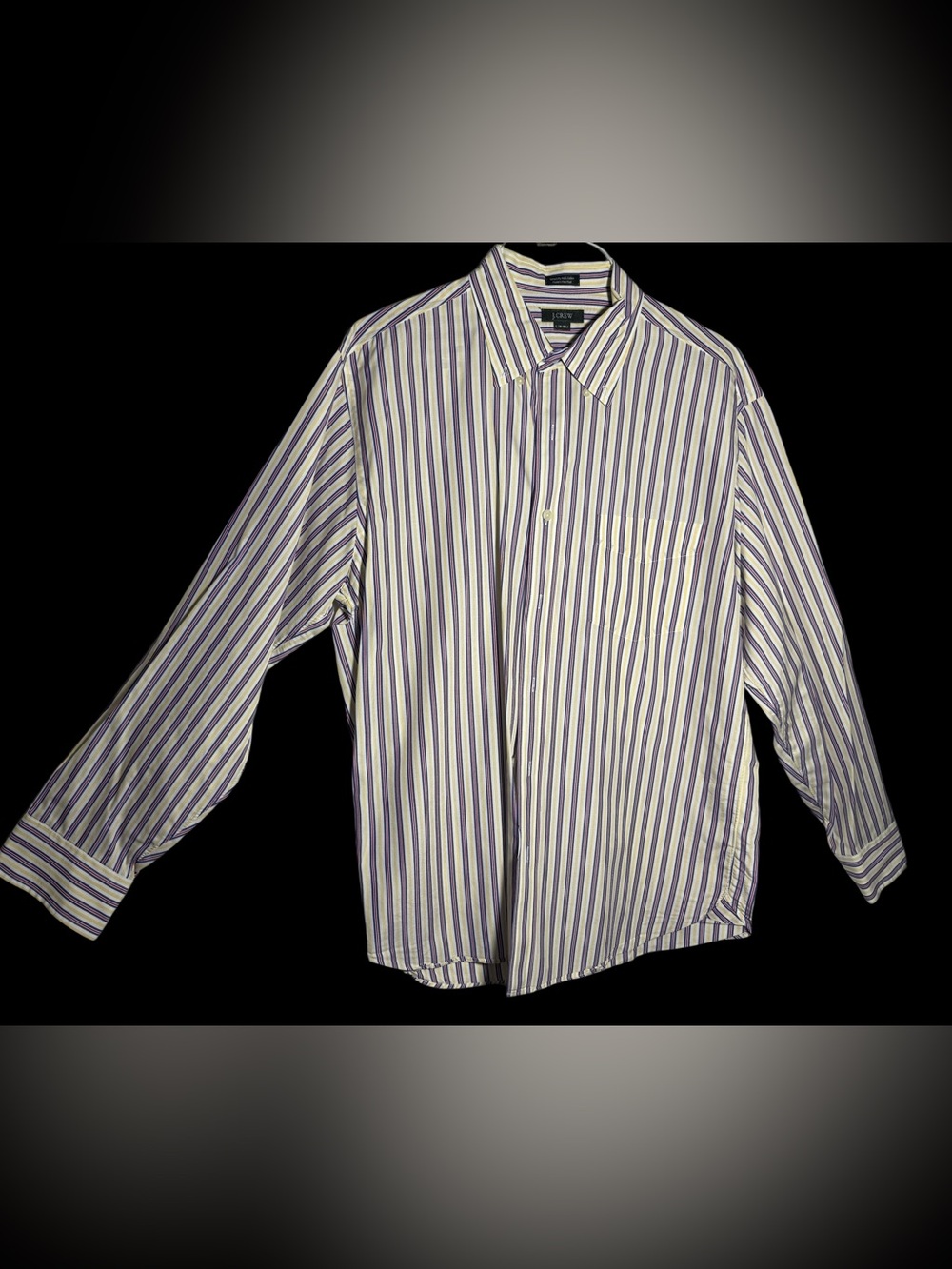 J. Crew Men's White Shirt with Red , Gold and Navy Stripes